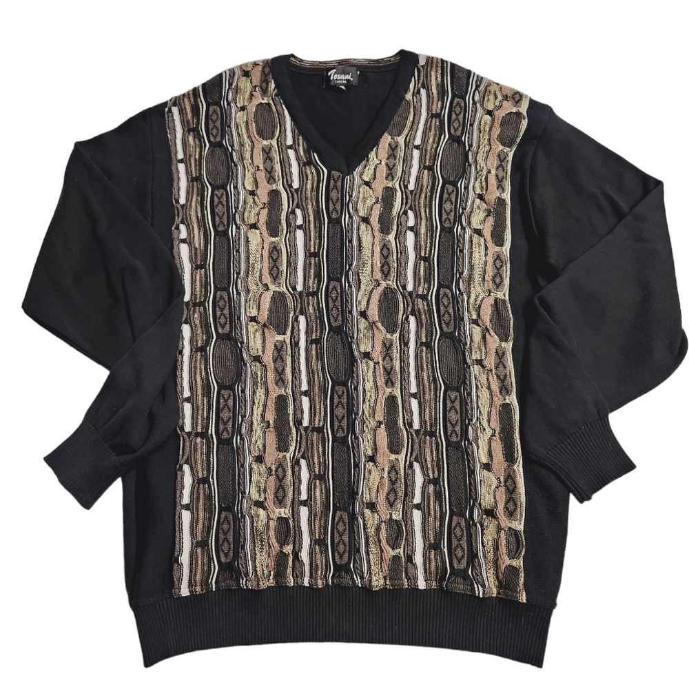 Tosani Canada 3D Textured Knit Sweater Size XL-XXL Tall Black and Brown